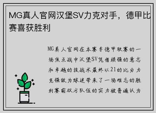 MG真人官网汉堡SV力克对手，德甲比赛喜获胜利